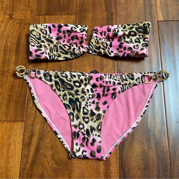 Cheetah Print, Brown And Pink Bandeau Top  Bikini Fit Like Large. No Size Tag - Picture 1 of 3